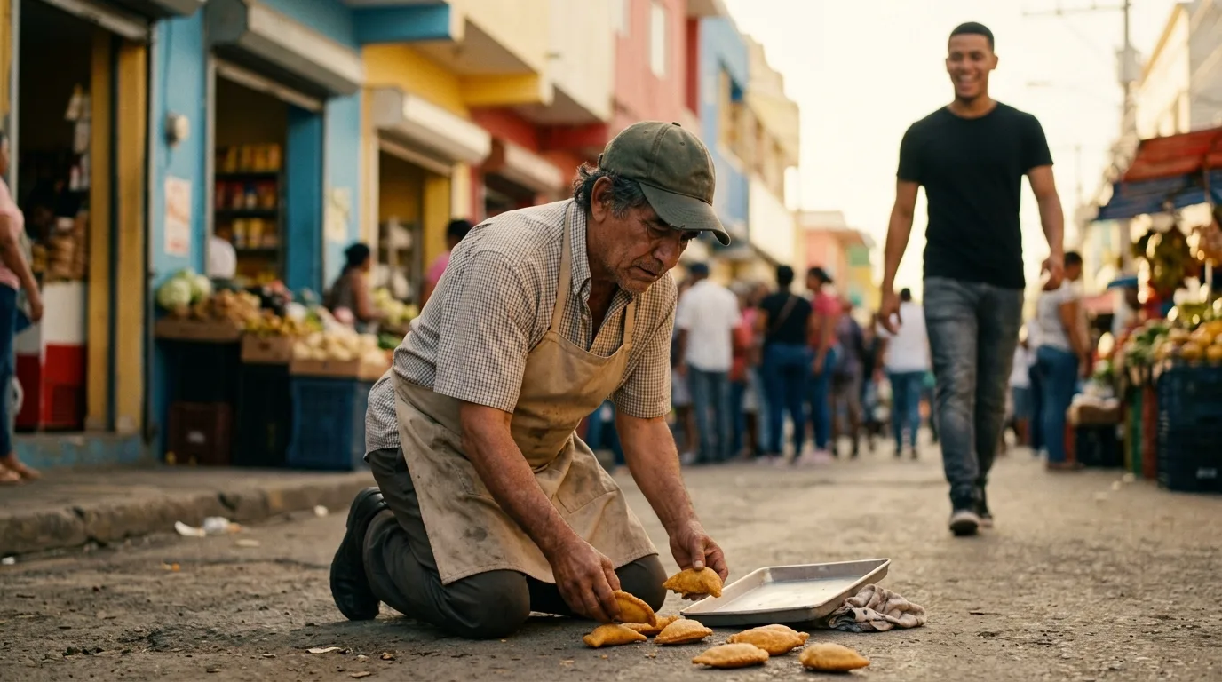 Unos jóvenes arrogantes le tiraron todas las empanadas al suelo a este humilde abuelito